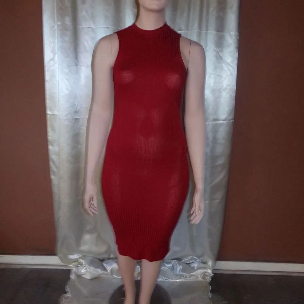 Feathers Red Turtleneck Bodycon Dress L NWT